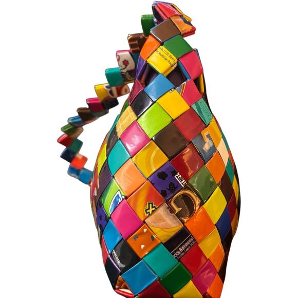 Handmade Recycled Candy Wrapper Woven Tote Bag, Multicolor, Eco-Friendly - Picture 4 of 4